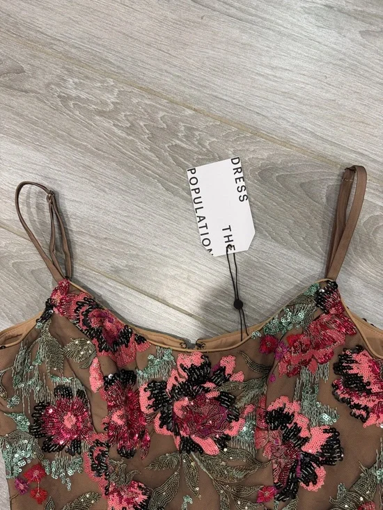 New Dress the population Floral Embroidered A-Line Dress in Brown and Pink size - Picture 3 of 6